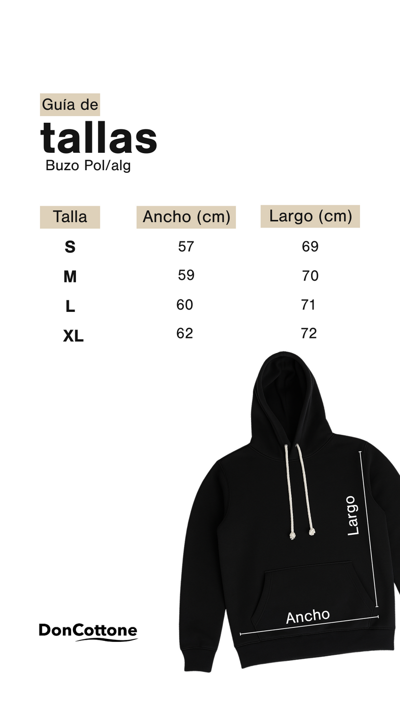 Size chart for Hoodie Aurora Hombre