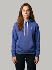 Mujer con el Hoodie Origen Azul de DonCottone, vista frontal